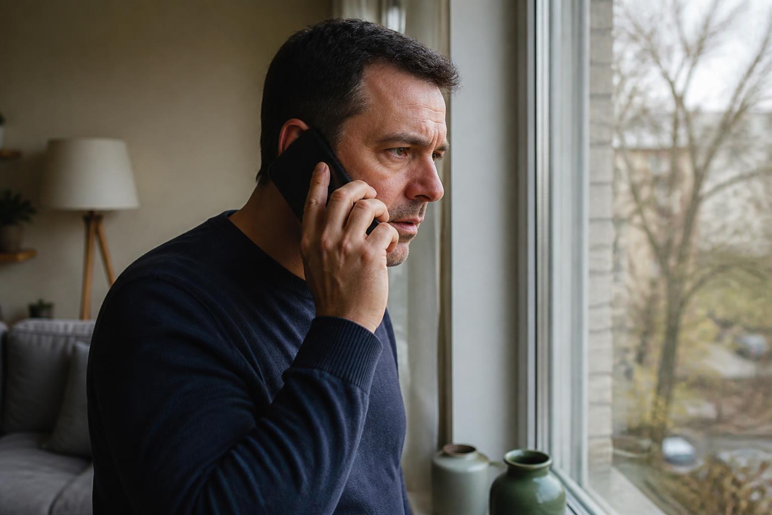 Adult daughter looking concerned while holding her phone, waiting for her elderly parent to pick up